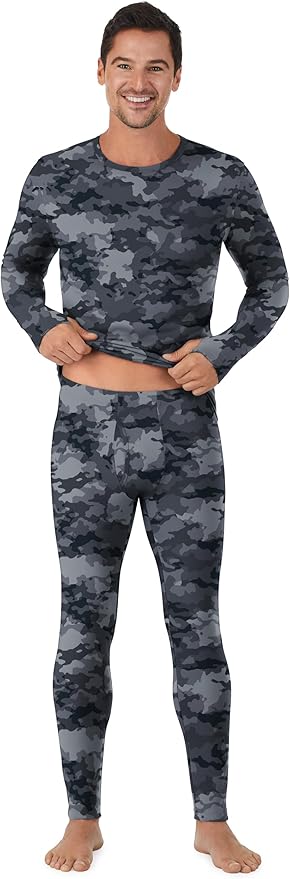 Cuddl Duds Mens Heavyweight Cold Weather Fleece Lined Thermal Set – Long Sleeve Shirt & Leggings – Lounge Sets for Men