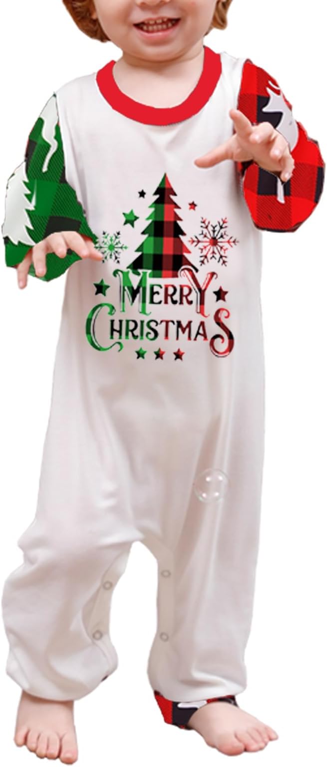 Christmas Family Pajamas Set Matching Holiday Plaid Sleepwear Set Reindeer/Tree Print Loungewear for Xmas Eve