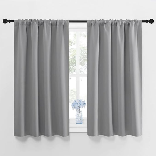 NICETOWN Window Curtains for Bedroom - Home Decoration Thermal Insulated Rod Pocket Blackout Blinds & Drapes for Small Windows (Silver Grey, 2 Panels, W42 x L45 -Inch)