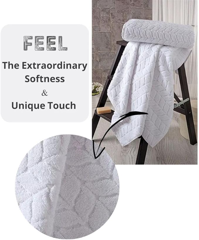 BAGNO MILANO Turkish Bath Towels, Soft Plush Jacquard Luxury Bath Towels, Quick Dry Towel Set (White, Bath Sheet)