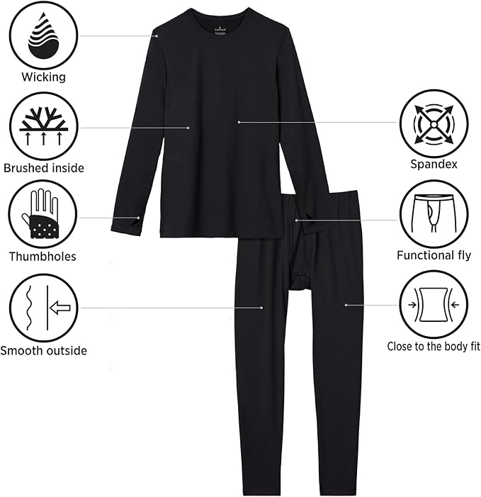 Cuddl Duds Mens Heavyweight Cold Weather Fleece Lined Thermal Set – Long Sleeve Shirt & Leggings – Lounge Sets for Men