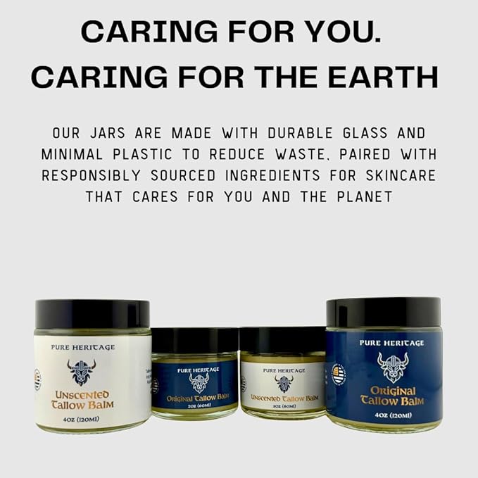 Pure Heritage Handmade Tallow Balm – Unscented Grass-Fed & Finished Moisturizer & Healing Cream | Natural Care for Sensitive Skin, Eczema, Rosacea, Babies, Men & Women (4oz)