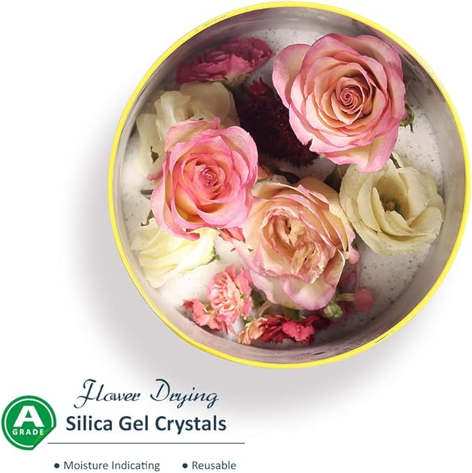 wisedry 8 LBS Silica Gel Flower Drying Crystals, Fine Crystals < 1mm, Color Indicating, Reusable