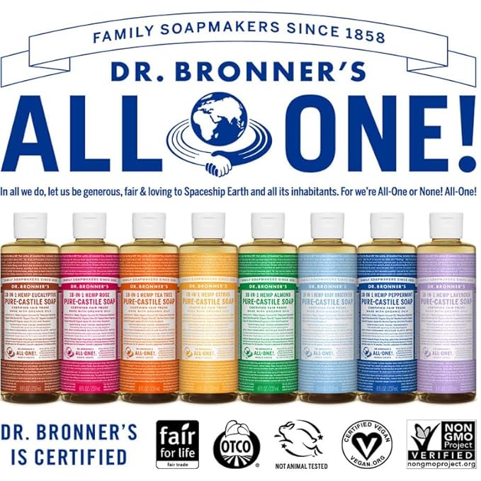 Dr. Bronner's Magic Soap-Pure-Castile Liquid Soap (Lavender, 8 ounce)-Regenerative Organic Certified Oils, 18-in-1 Uses: Body, Hair, Laundry, Pets & Dishes, Concentrated, Vegan, Non-GMO