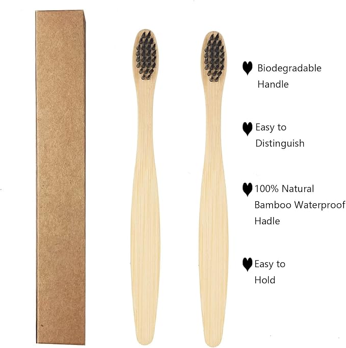 SEVENHEAD 10 PCS Kids Bamboo Toothbrushes Soft Bristles Wooden Toothbrushes, Natural Biodegradable BPA Free Eco Friendly Toothbrushes Black