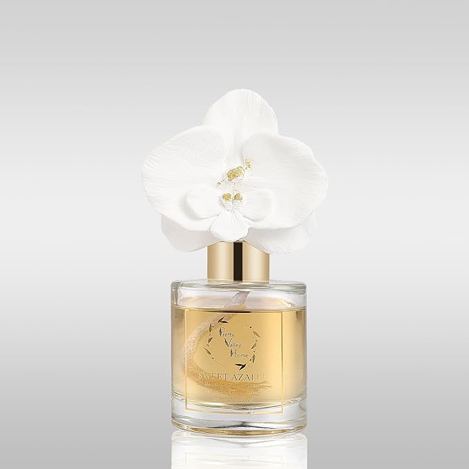 Reed Diffuser Set, Pretty Valley Home Diffuser Gypsum White Orchid Flower Oil 120Ml / 4.05fl OZ Gift Box for Bathroom Office Bathroom Living Room Decor, Long Lasting Fragrance (Wild Bluebell)