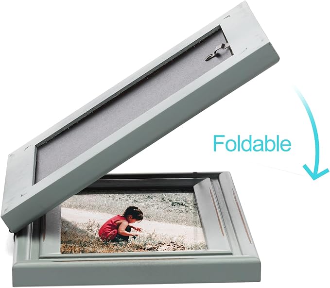Horizontal & Vertical 5X7 Picture Frames Double Hinged Wood Folding Photo Frames with Real Glass Front Fit for Desktop or Tabletop Display Pictures 4x6 with Mat or 5x7 Without Mat, Gray