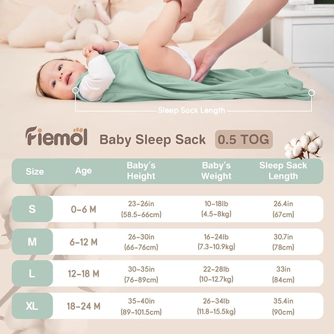 Baby Sleep Sack 18-24 Months, 100% Cotton Sleeping Sack for Newborn and Infant, 3 Pack Baby Wearable Blanket, 0.5 Tog Lightweight Double Zipper Sleep Bag Apricot