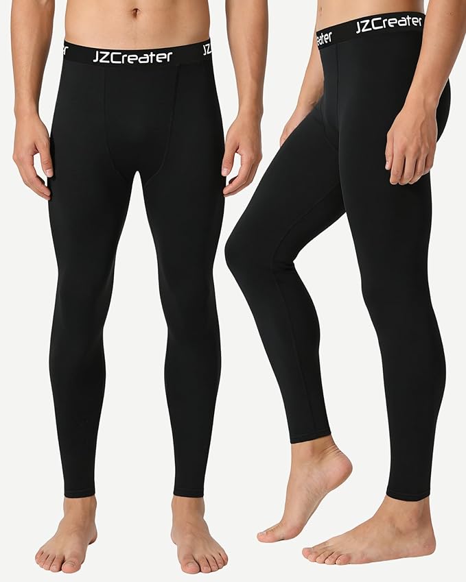 1 or 3 Pack Mens Long Johns Thermal Pants, Fleece Lined Lightweight Base Layer Bottoms, Compression Leggings Winter Gear