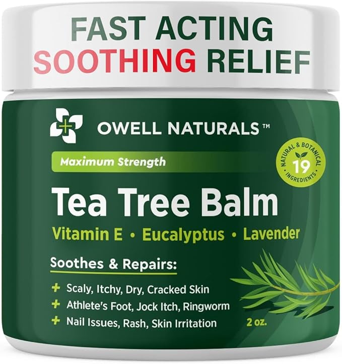 OWELL NATURALS Tea Tree Antifungal Balm – Soothing & Fast-Acting Relief for Athlete’s Foot, Jock Itch, Dry Cracked Skin, and Rashes – Natural Healing Ointment for Feet & Body, 2 oz