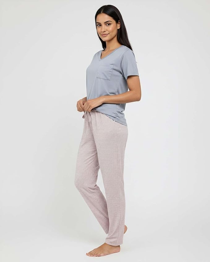 Real Essentials 2 Pack: Women's Comfy Pajama Sets - Short & Long Sleeve Ladies Loungewear Sleepwear PJs (Available In Plus)