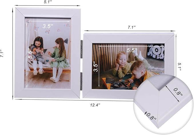Double Vertical And Horizontal 4X6 Hinged PS Family Picture Frame Collage For Desktop or Tabletop (White 4664)
