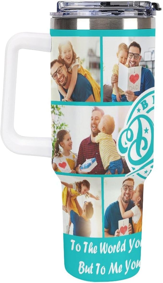 Personalized Tumbler Custom Vacuum Insulated Travel Mug Customizable Coffee Cup with Your Photos and Text Christmas Birthday Gift (Dad 01)