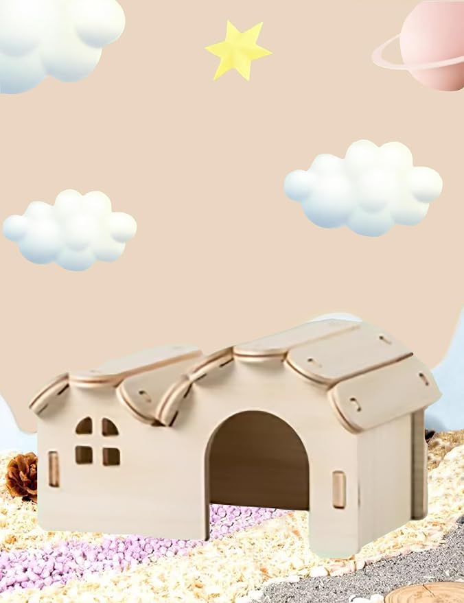 Hamster Hideout Cage Accessories - Hamster House and Habitat Wooden Hide Hut for Dwarf Gerbils and Mouse Mice Rat Other Small Animals etc.