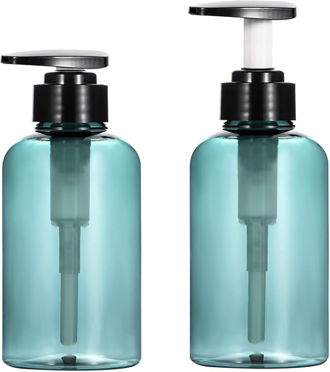 Yebeauty Empty Pump Bottle 10oz, 2 PCS Shampoo Bottles Dispenser with Pump Refillable Containers, 300ml Clear Blue