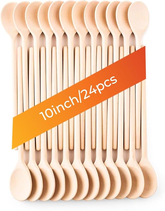 Mr.Woodware 10 Inch Wooden Spoons for Cooking - Set of 24 Long Handle Wooden Spoon for Mixing, Stirring, Tasting - Kitchen Wooden Utensils For Cooking and Crafts, Personalized Engraved Wood Burning