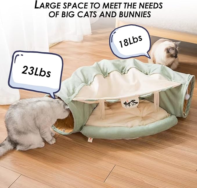 EAEDMY Cat Rabbit Tunnel Bed Nest for Cats Indoor, with Collapsible Washable Soft Cushion, Plush Ball and Exercise Wheel Tube, Fit for Puppy Bunny Kitty Kitten Ferret