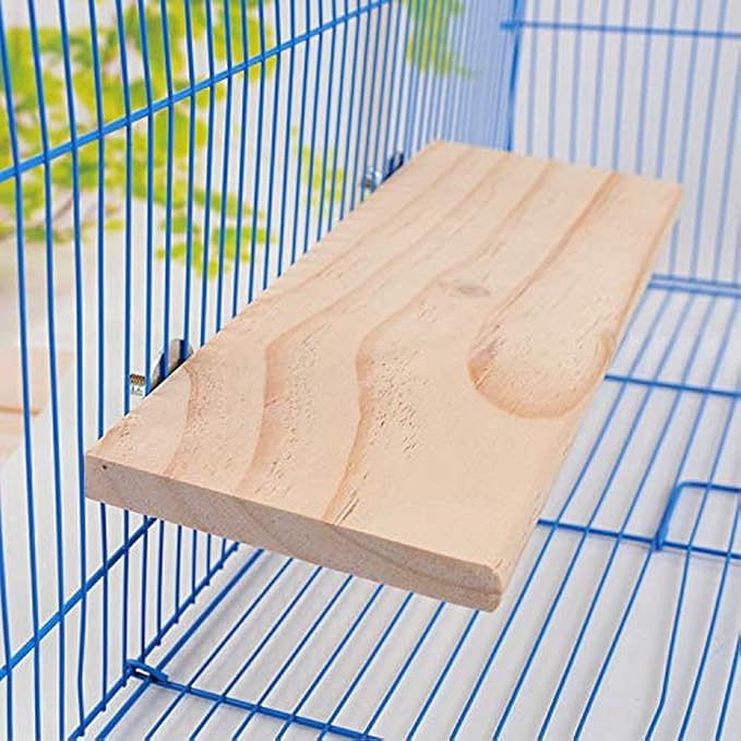 Litewoo Parrot Bird Wood Perch Platform Large Stand Shelf for Budgie, 1PC | Natural wood, sturdy flat bird perch shelf, for small-medium birds/parakeet/cockatiel/conure, easy install & adjustable