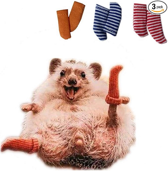 3 Pairs Handmade Tiny Socks for Hedgehog Hamster Small Animal Stretchy Socks Nail Care Hedgehog Clothes Apparel Accessories for Photo Prop Christmas Party Birthday Pet Shows Cosplay (3 Pairs)