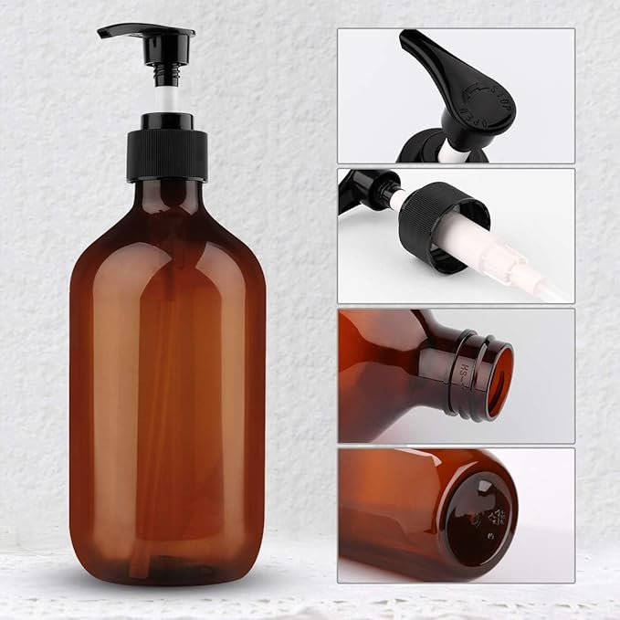 Yebeauty Empty Pump Bottle Dispenser, 17oz/500ml Lotion Soap Shampoo Pump Bottles Large Bottle with Pump Plastic Refillable Containers Pack of 2,Brown Green