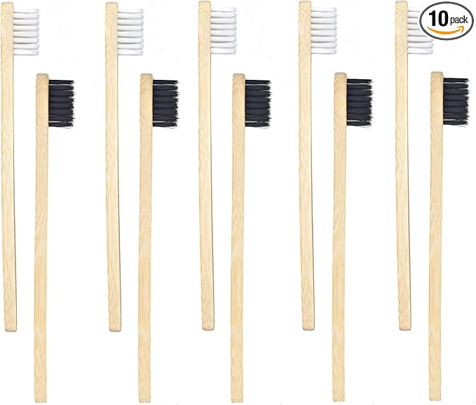 SEVENHEAD 10 PCS Kids Bamboo Toothbrushes Soft Bristles Wooden Toothbrushes, Natural Biodegradable BPA Free Eco Friendly Toothbrushes Black White