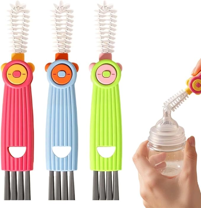 3 in 1 Water Bottle Cleaning Brush, Multifunctional Cup Lid Gap Cleaner for Bottles, Cups, and Food Storage Containers, Portable Crevice Cleaning Brush for Kitchen Use (3, R&B&G)