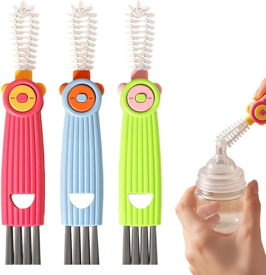 3 in 1 Water Bottle Cleaning Brush, Multifunctional Cup Lid Gap Cleaner for Bottles, Cups, and Food Storage Containers, Portable Crevice Cleaning Brush for Kitchen Use (3, R&B&G)