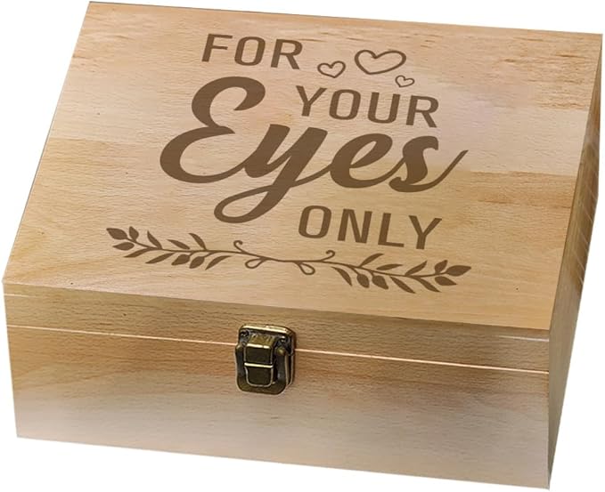 arricraft 1 Pc Wooden Memory Keepsake Box, For Your Eyes Only Memory Box with Hinged Lids Boudoir Photo Boxes for Office or Home Storage Keepsake Chest for Anniversary, Wedding, Memory, Valentines Day