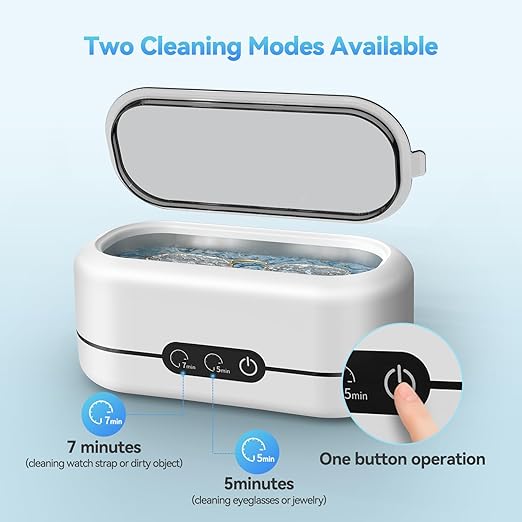 Ultrasonic Jewelry Cleaner, 48KHz Ultrasonic Cleaner Machine for Jewelry, Eyeglasses, Rings, Watch Strap, Dentures-Dual Cleaning Modes, 304 Stainless Steel Tank