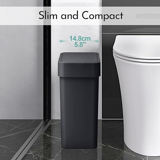 ELPHECO Bathroom Trash Can with Lid 2.5 Gallon Motion Sensor Slim Garbage Can Small Touchless Trash Bin Bathroom Decor 9.5 Liter Smart Waste Basket for Bedroom, Living Room, Toilet (Black)