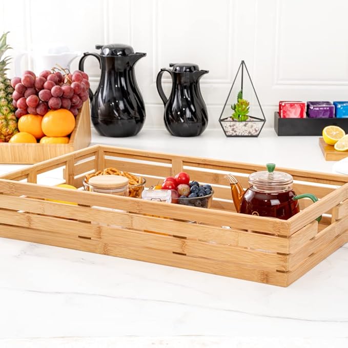 Restaurantware-20.75 x 13 x 3.75 Inch Breakfast Tray, 1 Rectangle Tray With Handles - Pallet Design, Chip-resistant, Bamboo Butler Holding Serving Tray, Shatterproof, For Meals, Snacks, And Beverages