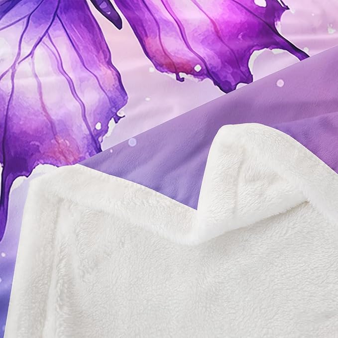 Feelyou Girls Purple Fleece Throw Blanket Baby 30"x40" Kids Watercolor Butterfly Sherpa Blanket Plush Fuzzy for Bed Couch Chair Living Room, Cute Dreamy Bed Blanket Room Decor