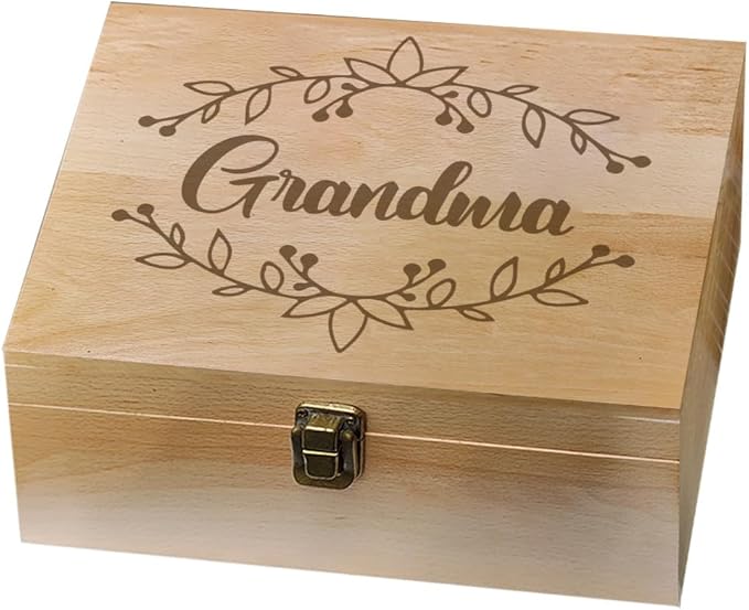 arricraft 1 Pc Wooden Memory Keepsake Box, Grandma Gifts Memory Box with Hinged Lids Keepsake Chest for Souvenirs Picture Letter Storage Birthday Gifts for Women 9.6x7.6x4inch(24.5x19.5x10.3cm)