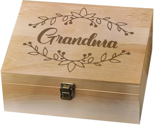 arricraft 1 Pc Wooden Memory Keepsake Box, Grandma Gifts Memory Box with Hinged Lids Keepsake Chest for Souvenirs Picture Letter Storage Birthday Gifts for Women 9.6x7.6x4inch(24.5x19.5x10.3cm)