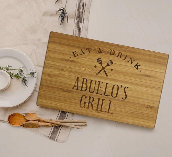 Andaz Press Large Bamboo Wood BBQ Cutting Board Gift, 17.75 x 11-inch, Abuelo's Grill, 1-Pack, Laser Engraved Serving Chopping Board Christmas Birthday Chef Kitchen Ideas