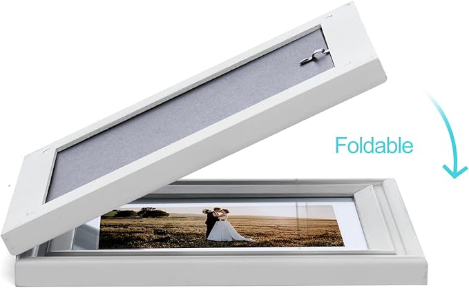 Horizontal 5X7 Picture Frames Double Hinged Wood Folding Photo Frames with Real Glass Front Fit for Desktop or Tabletop Display Pictures 4x6 with Mat or 5x7 Without Mat, White XBAI-H75X2