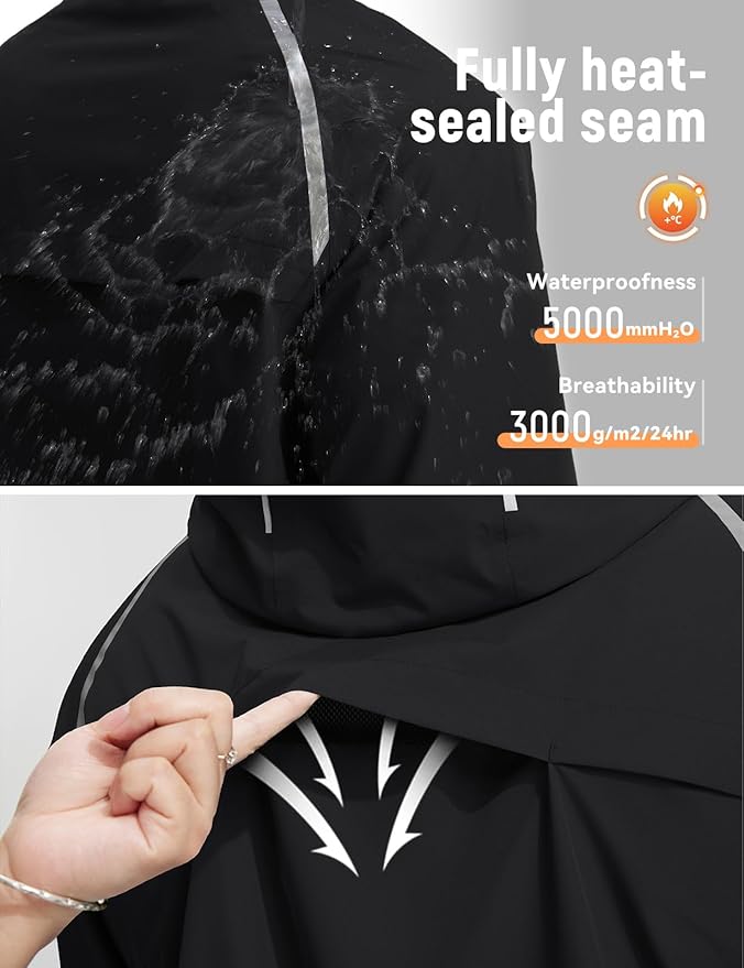 baleaf Men's Rain Jacket Waterproof Windbreaker Raincoat Running Cycling Hiking Gear Hood Lightweight Reflective Packable