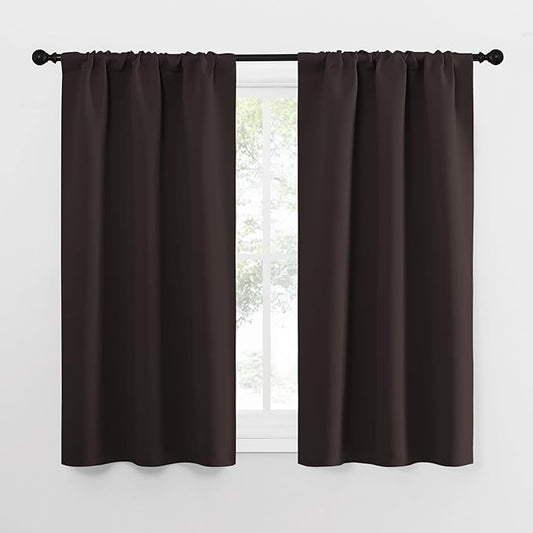 NICETOWN Kitchen Curtains Thermal Insulated Curtains & Drapes, Small Window Blackout Curtain Panels for Girls Room (Toffee Brown, 34" Wide x 54" Long, 2 Panels)