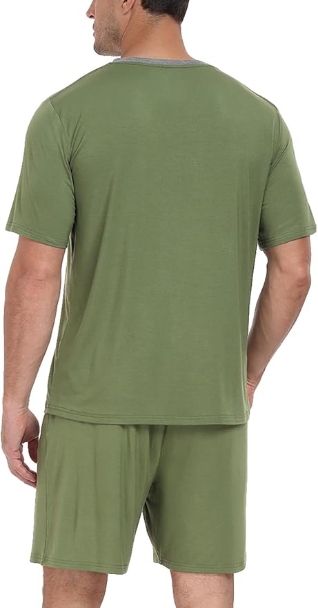 PrinStory Men's Pajama Set Sleepwear Pjs Lightweight Quick Dry Short Sleeve V-Neck Shirts and Shorts Soft Comfy Sleep Sets