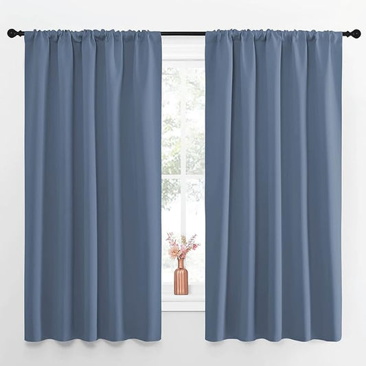 NICETOWN Blackout Curtains for Living Curtains, Window Treatment Blackout Curtain Panels, Home Decor Thermal Insulated Solid Drapes for Bedroom (Stone Blue, Set of 2, 52 by 63 Inch)