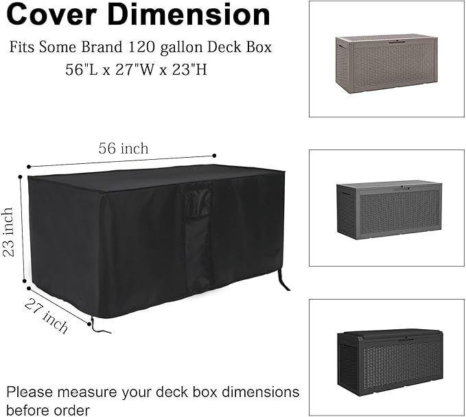 Patio Deck Box Cover 120 Gallon,Outdoor Storage Deck Boxes, Waterproof Outdoor Storage Box Cover Furniture Covers - 56 x 27 x 23 Inch