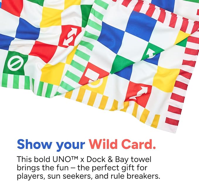 Dock & Bay Beach Towel - Quick Dry, Sand Free - Compact, Lightweight - 100% Recycled - Includes Bag - Uno, Wild Card - Large (160x90cm, 63x35)