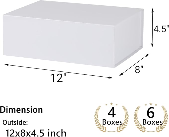 6 Pack White Gift Boxes With Lids,12x8x4.5 Inch Bridesmaid Proposal Box And Printable Stickers,Proposal Boxes With Ribbon For Wedding, Packaging, Present, Birthday