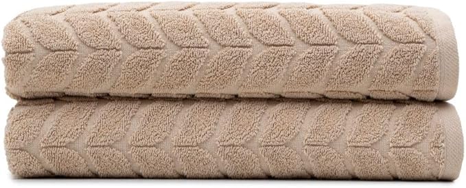 Turkish Cotton Ultra-Soft Plush Absorbent Quick Dry Bathroom Towel Set, Made in Turkey (Sand Beige, 2 pcs Bath Towel Set)