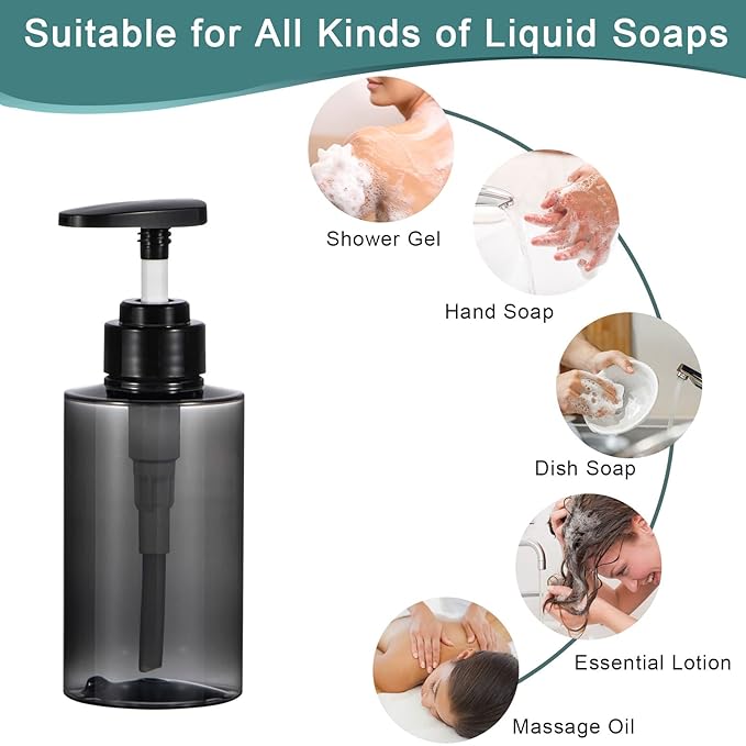 Shampoo Bottles with Pump, Yebeauty 2 Pack Empty Refillable Shower Bottle 10oz 300ml Squeeze Lotion Dispenser for Bathroom,Shampoo Soap, Conditioner Body Wash Liquidl,Clear Grey