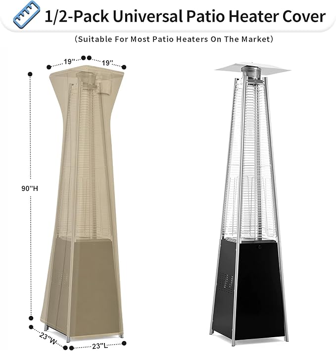 OutdoorLines Waterproof Outdoor Patio Heater Covers with Zipper and Storage Bag, Dust-proof UV-Resistant Windproof Propane Heavy Duty Heater Cover for Standing Heater, 2 Packs-90Hx23Lx23W inch Camel