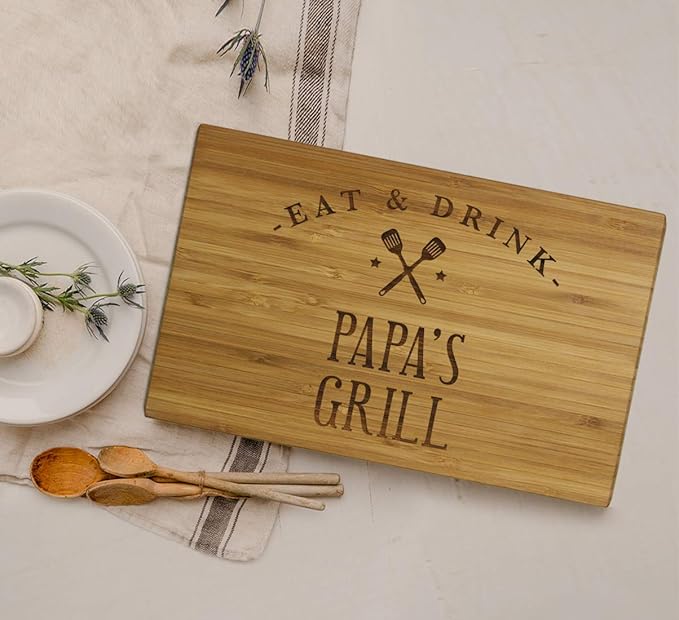 Andaz Press Large Bamboo Wood BBQ Cutting Board Gift, 17.75 x 11-inch, Papa's Grill, 1-Pack, Laser Engraved Serving Chopping Board Christmas Birthday Chef Kitchen Ideas
