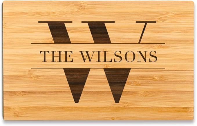 Andaz Press Personalized Laser Engraved Small Bamboo Wood Cutting Board, 9.5 x 6-inch, Monogram with Last Name, Custom