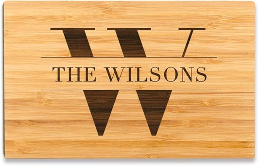 Andaz Press Personalized Laser Engraved Small Bamboo Wood Cutting Board, 9.5 x 6-inch, Monogram with Last Name, Custom
