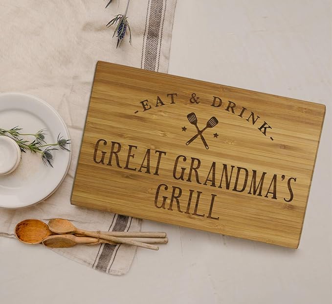 Andaz Press Large Bamboo Wood BBQ Cutting Board Gift, 17.75 x 11-inch, Great Grandma's Grill, 1-Pack, Laser Engraved Serving Chopping Board Christmas Birthday Chef Kitchen Ideas